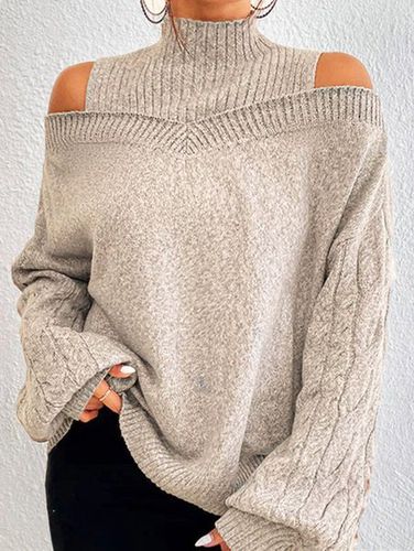 Turtleneck Balloon Sleeve Plain Wool/Knitting Casual Sweater - Just Fashion Now - Modalova