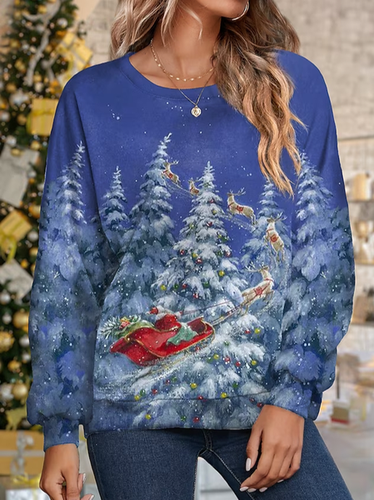 Christmas Long Sleeve Casual Crew Neck Sweatshirt - Just Fashion Now - Modalova