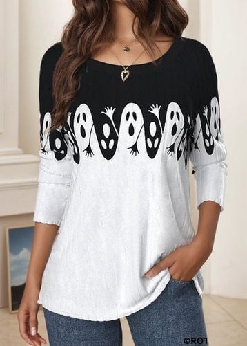 Women's Long Sleeve T-shirt Spring/Fall White Halloween Jersey Crew Neck Daily Going Out Casual Top - Just Fashion Now - Modalova