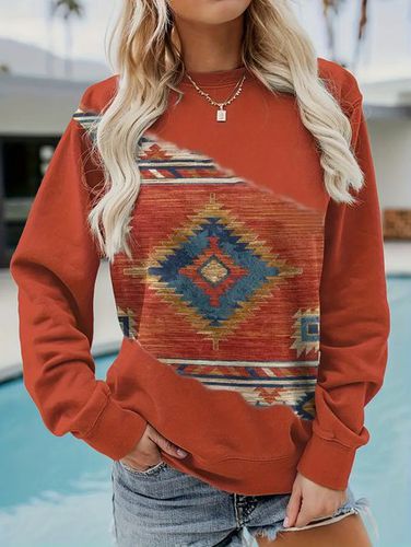 Loose Vintage Crew Neck Ethnic Geometry Sweatshirt - Just Fashion Now - Modalova