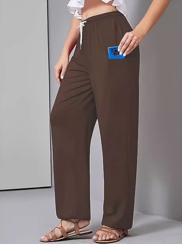 Loose Plain Casual Jersey Pants - Just Fashion Now - Modalova