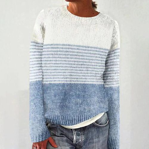 Geometric Crew Neck Casual Sweater - Just Fashion Now - Modalova