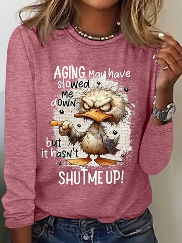 Aging May Have Slowed Me Down Silly Duck Angry Bird Sarcastic Quote Casual Long Sleeve Shirt - Just Fashion Now - Modalova