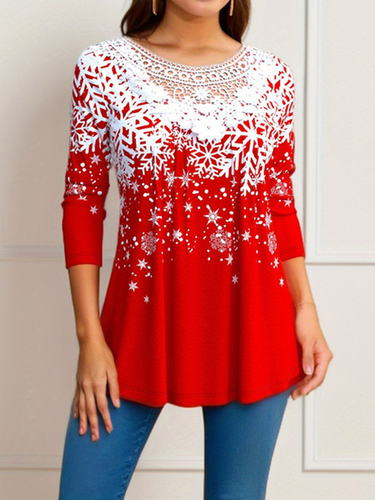 Loose V Neck Christmas Casual Blouse - Just Fashion Now - Modalova