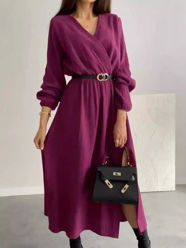 Plain V Neck Casual Dress With No - Just Fashion Now - Modalova