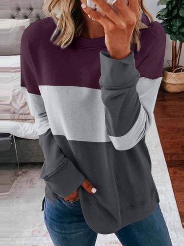 Crew Neck Color Block Casual Sweatshirt - Just Fashion Now - Modalova