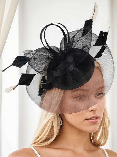 Women's Elegant Feather Mesh Fashion Headdress Hat - Just Fashion Now - Modalova