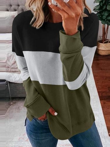 Crew Neck Color Block Casual Sweatshirt - Just Fashion Now - Modalova