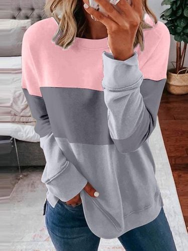 Crew Neck Color Block Casual Sweatshirt - Just Fashion Now - Modalova