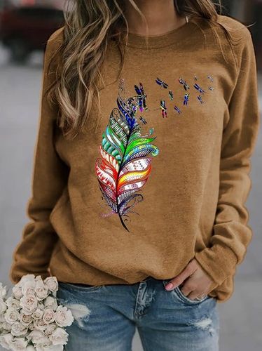 Loose Casual Crew Neck Dragonfly Sweatshirt - Just Fashion Now - Modalova