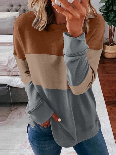 Crew Neck Color Block Casual Sweatshirt - Just Fashion Now - Modalova