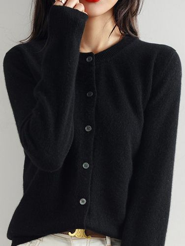 Plain Casual Crew Neck Cardigan - Just Fashion Now - Modalova