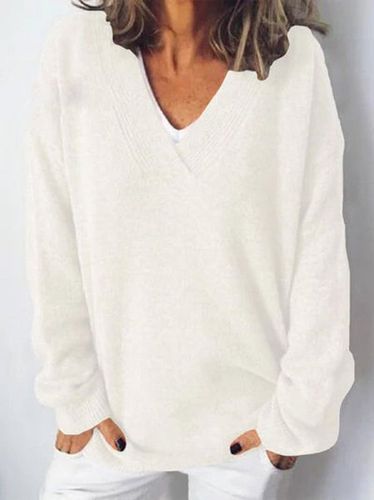 V Neck Yarn/Wool Yarn Loose Casual Sweater - Just Fashion Now - Modalova