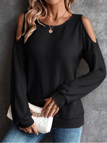 Loose Casual Crew Neck Plain Blouse - Just Fashion Now - Modalova