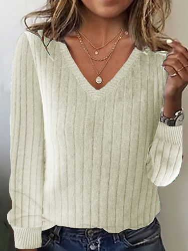 V Neck Casual Loose Yarn/Wool Yarn Sweater - Just Fashion Now - Modalova