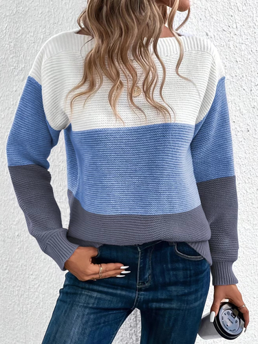 Color Block Loose Casual Sweater - Just Fashion Now - Modalova