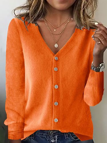 Yarn/Wool Yarn Casual Loose Crew Neck Cardigan - Just Fashion Now - Modalova