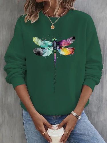 Crew Neck Casual Dragonfly Sweatshirt - Just Fashion Now - Modalova