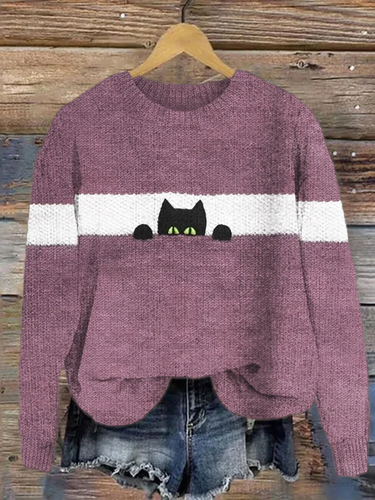 Funny Cat Knit Cozy Sweater - Just Fashion Now - Modalova