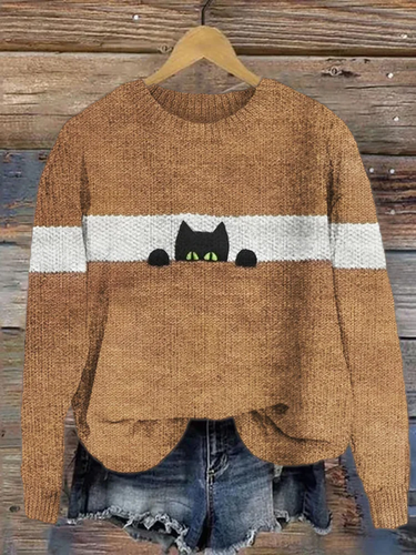 Funny Cat Knit Cozy Sweater - Just Fashion Now - Modalova