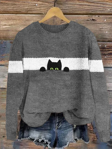 Funny Cat Knit Cozy Sweater - Just Fashion Now - Modalova