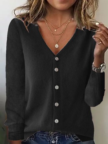 Yarn/Wool Yarn Casual Loose Crew Neck Cardigan - Just Fashion Now - Modalova