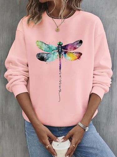 Crew Neck Casual Dragonfly Sweatshirt - Just Fashion Now - Modalova