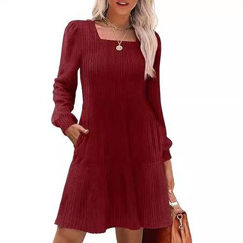 Women's Long Sleeve Spring/Fall Black Plain Crew Neck Daily Going Out Casual Mini A-Line Dress - Just Fashion Now - Modalova