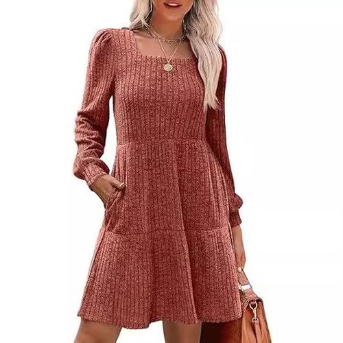 Women's Long Sleeve Spring/Fall Black Plain Crew Neck Daily Going Out Casual Mini A-Line Dress - Just Fashion Now - Modalova