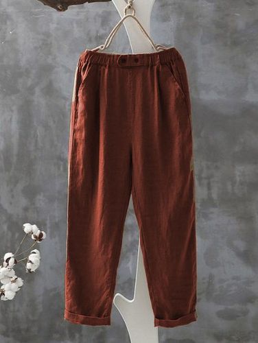 Plain Loose Cotton Casual Pants - Just Fashion Now - Modalova