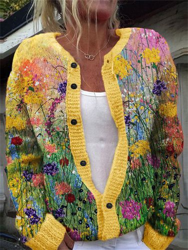 Retro plant flower button sweater cardigan - Just Fashion Now - Modalova