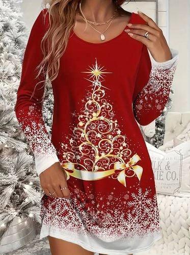 Crew Neck Regular Fit Casual Christmas Dress With No - Just Fashion Now - Modalova