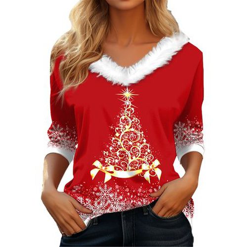 Loose Christmas Casual V Neck Blouse - Just Fashion Now - Modalova