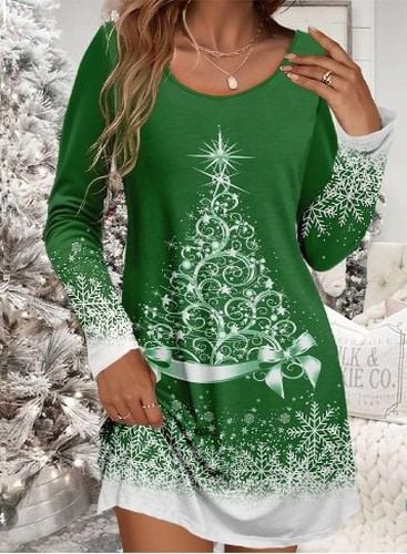 Crew Neck Regular Fit Casual Christmas Dress With No - Just Fashion Now - Modalova