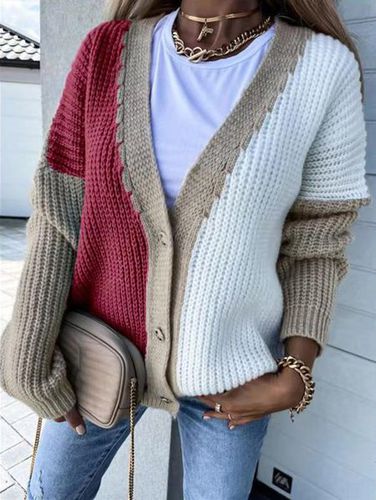 Loose Wrap Color Block Casual Cardigan - Just Fashion Now - Modalova