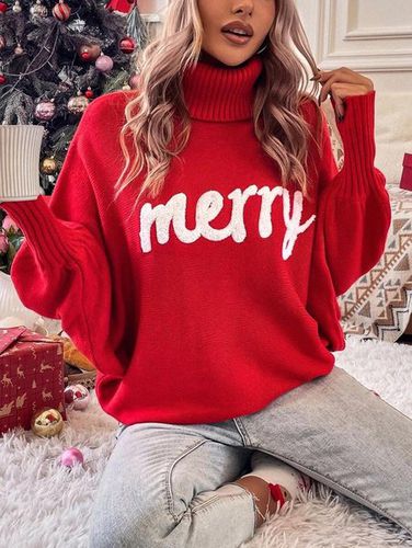 Casual Yarn/Wool Yarn Turtleneck Text Letters Sweater - Just Fashion Now - Modalova