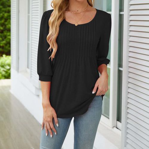 Women's Half Sleeve Blouse Summer Black Plain Crew Neck Daily Going Out Casual Top - Just Fashion Now - Modalova