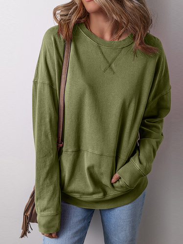 Plain Casual Crew Neck Loose Sweatshirt - Just Fashion Now - Modalova