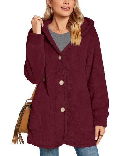 Loose Hoodie Buckle Casual Teddy Jacket - Just Fashion Now - Modalova