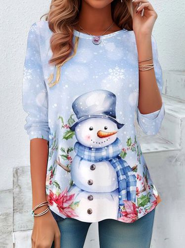 Christmas Snowman Round Neck T-Shirt - Just Fashion Now - Modalova