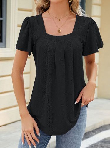 Casual Loose Square Neck Knitted T-Shirt - Just Fashion Now - Modalova