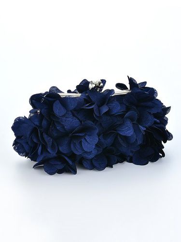 Floral Satin Clutch Purses Applique Decor Kiss Lock Evening Bag - Just Fashion Now - Modalova