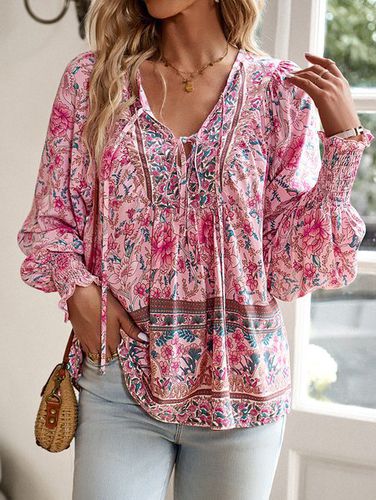 Loose V Neck Boho Shirt - Modetalente - Modalova