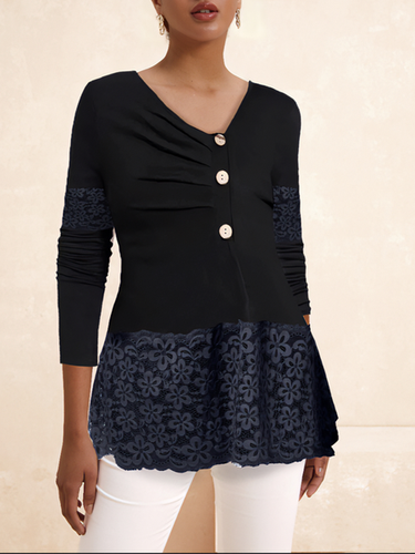 Lace Edge Asymmetrical Cotton Casual T-Shirt - Modetalente - Modalova