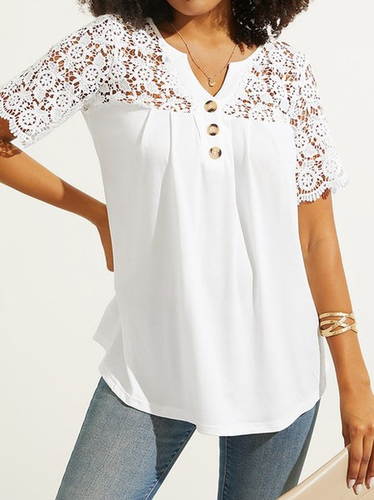 Loose Split Joint Lace Casual Shirt - Just Fashion Now - Modalova