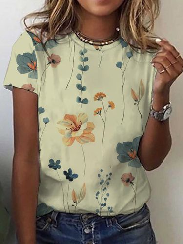 Jersey Loose Floral Casual T-Shirt - Just Fashion Now - Modalova