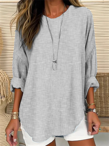 Striped Casual Linen Style Shirt - Just Fashion Now - Modalova