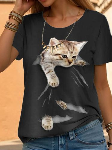 Cat Loose Casual T-Shirt - Just Fashion Now - Modalova