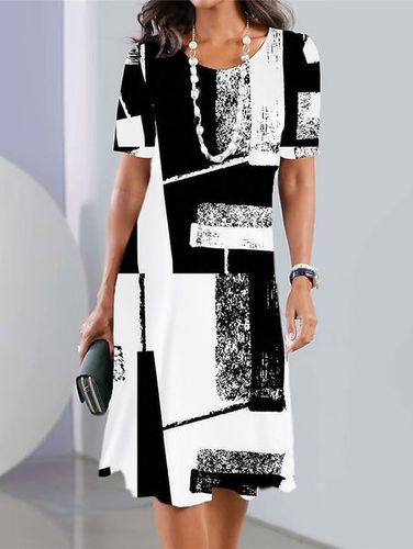 Black And White Colorblock Casual Loose Dress - Just Fashion Now - Modalova
