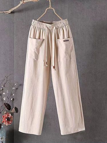 Casual Plain Cotton And Linen Pants - Just Fashion Now - Modalova